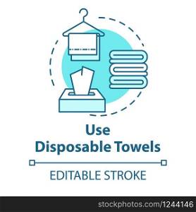 Use disposable towels, skin cleansing, hygiene concept icon. Healthcare, cleaning accessory, purity idea thin line illustration. Vector isolated outline RGB color drawing. Editable stroke