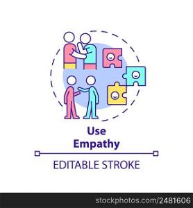 Use empathy concept icon. Developing emotional awareness abstract idea thin line illustration. Empathetic listener. Isolated outline drawing. Editable stroke. Arial, Myriad Pro-Bold fonts used. Use empathy concept icon