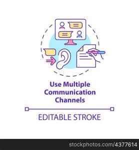 Use multiple communication channels concept icon. Teamwork support abstract idea thin line illustration. Isolated outline drawing. Editable stroke. Roboto-Medium, Myriad Pro-Bold fonts used. Use multiple communication channels concept icon