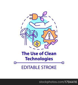 Use of clean technologies concept icon. Reduce pollution abstract idea thin line illustration. Climate change. Ecological problem solution. Vector isolated outline color drawing. Editable stroke. Use of clean technologies concept icon