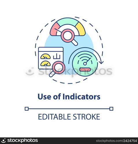 Use of indicators concept icon. Control tools. Cleaner production option abstract idea thin line illustration. Isolated outline drawing. Editable stroke. Arial, Myriad Pro-Bold fonts used. Use of indicators concept icon