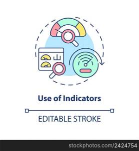 Use of indicators concept icon. Control tools. Cleaner production option abstract idea thin line illustration. Isolated outline drawing. Editable stroke. Arial, Myriad Pro-Bold fonts used. Use of indicators concept icon