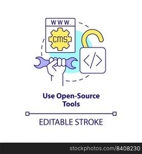 Use open-source tools concept icon. Professional looking website design abstract idea thin line illustration. Isolated outline drawing. Editable stroke. Arial, Myriad Pro-Bold fonts used. Use open-source tools concept icon