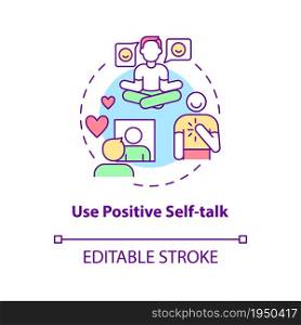 Use positive self talk concept icon. Happiness mindset strategy abstract idea thin line illustration. Positive thinking and attitude. Vector isolated outline color drawing. Editable stroke. Use positive self talk concept icon