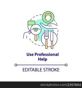 Use professional help concept icon. Nutritionist. Approaches to healthy diet abstract idea thin line illustration. Isolated outline drawing. Editable stroke. Arial, Myriad Pro-Bold fonts used. Use professional help concept icon