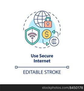 Use secure internet concept icon. Avoid public networks. Crypto wallet safety abstract idea thin line illustration. Isolated outline drawing. Editable stroke. Arial, Myriad Pro-Bold fonts used. Use secure internet concept icon