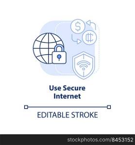 Use secure internet light blue concept icon. Public networks. Crypto wallet safety abstract idea thin line illustration. Isolated outline drawing. Editable stroke. Arial, Myriad Pro-Bold fonts used. Use secure internet light blue concept icon