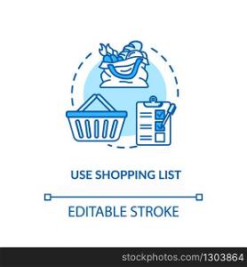 Use shopping list concept icon. Mindful eating, consumerism idea thin line illustration. Avoiding impulse buying, planning purchases. Vector isolated outline RGB color drawing. Editable stroke