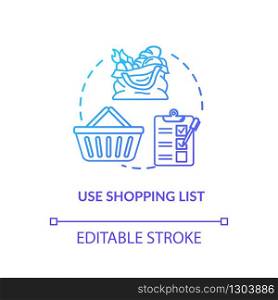 Use shopping list concept icon. Mindful eating, consumerism idea thin line illustration. Avoiding impulse buying, planning purchases. Vector isolated outline RGB color drawing