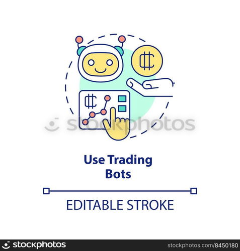 Use trading bots concept icon. Work with multiple platforms. Cryptocurrency tip abstract idea thin line illustration. Isolated outline drawing. Editable stroke. Arial, Myriad Pro-Bold fonts used. Use trading bots concept icon