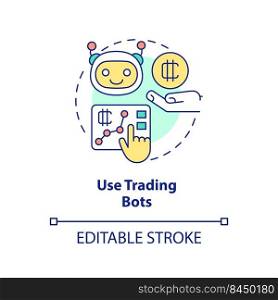 Use trading bots concept icon. Work with multiple platforms. Cryptocurrency tip abstract idea thin line illustration. Isolated outline drawing. Editable stroke. Arial, Myriad Pro-Bold fonts used. Use trading bots concept icon