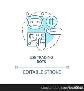 Use trading bots turquoise concept icon. Multiple platforms. Cryptocurrency tip abstract idea thin line illustration. Isolated outline drawing. Editable stroke. Arial, Myriad Pro-Bold fonts used. Use trading bots turquoise concept icon