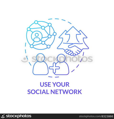 Use your social network blue gradient concept icon. Increasing business meeting attendance abstract idea thin line illustration. Isolated outline drawing. Myriad Pro-Bold font used. Use your social network blue gradient concept icon