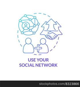 Use your social network blue gradient concept icon. Increasing business meeting attendance abstract idea thin line illustration. Isolated outline drawing. Myriad Pro-Bold font used. Use your social network blue gradient concept icon