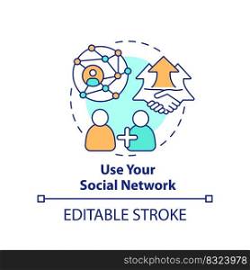 Use your social network concept icon. Increasing business meeting attendance abstract idea thin line illustration. Isolated outline drawing. Editable stroke. Arial, Myriad Pro-Bold fonts used. Use your social network concept icon