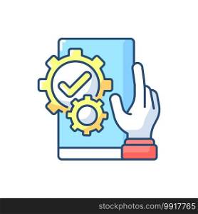 Useful RGB color icon. Software engineering. Mobile application development work. Program optimization for user experience. Testing technical operation. Isolated vector illustration. Useful RGB color icon
