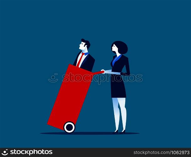 Useless business people in trash bin. Concept business vector illustration.