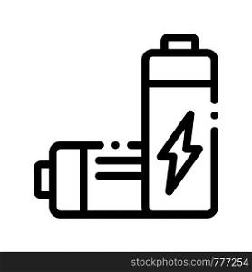 Useless Electric Battery Vector Thin Line Icon. Battery Industrial Environmental Pollution, Chemical Contamination Linear Pictogram. Dirty Soil, Water, Air Contour Illustration. Useless Electric Battery Vector Thin Line Icon