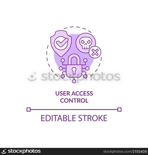 User access purple control concept icon. Sensitive information security abstract idea thin line illustration. Isolated outline drawing. Editable stroke. Roboto-Medium, Myriad Pro-Bold fonts used. User access purple control concept icon
