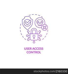User access purple gradient control concept icon. Sensitive information. Data integrity abstract idea thin line illustration. Isolated outline drawing. Roboto-Medium, Myriad Pro-Bold fonts used. User access purple gradient control concept icon