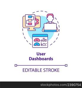 User dashboards concept icon. Activity analyzing. Feature of online workplace abstract idea thin line illustration. Isolated outline drawing. Editable stroke. Arial, Myriad Pro-Bold fonts used. User dashboards concept icon