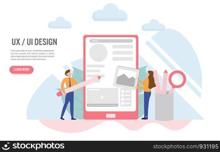 User experience and user interface concept with character.Creative flat design for web banner