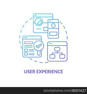 User experience blue gradient concept icon. Aspect of comment system abstract idea thin line illustration. UX and UI. Isolated outline drawing. Navigating website. Myriad Pro-Bold font used. User experience blue gradient concept icon