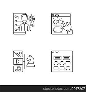 User experience improvement linear icons set. Emotional design. Content strategy. Website analytics. Customizable thin line contour symbols. Isolated vector outline illustrations. Editable stroke. User experience improvement linear icons set