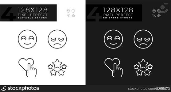 User feedback about service pixel perfect linear icons set for dark, light mode. Evaluation of business. Thin line symbols for night, day theme. Isolated illustrations. Editable stroke. User feedback about service pixel perfect linear icons set for dark, light mode