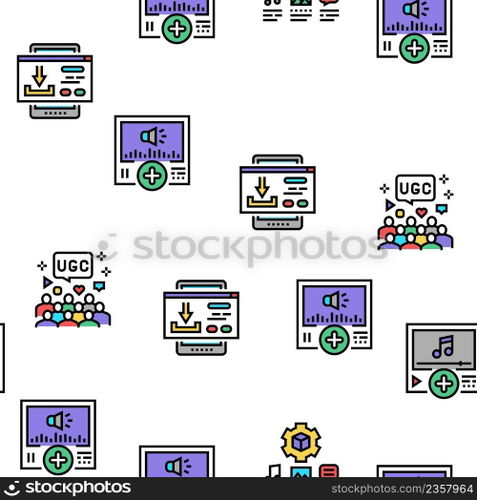User Generated Content Vector Seamless Pattern Thin Line Illustration. User Generated Content Vector Seamless Pattern