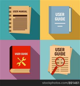 User guide icons set. Flat set of user guide vector icons for web design. User guide icons set, flat style
