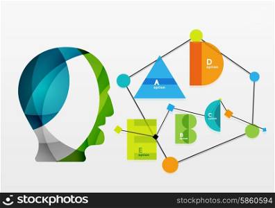 User head with geometric infographic A B C D and lines. User head with geometric infographic A B C D and lines. Banner layout element with sample text