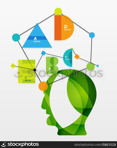 User head with geometric infographic A B C D and lines. User head with geometric infographic A B C D and lines. Banner layout element with sample text