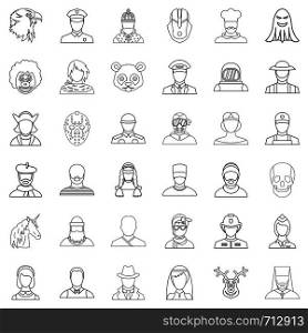 User icons set. Outline style of 36 user vector icons for web isolated on white background. User icons set, outline style