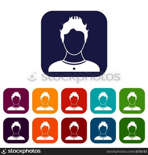 User icons set vector illustration in flat style In colors red, blue, green and other. User icons set