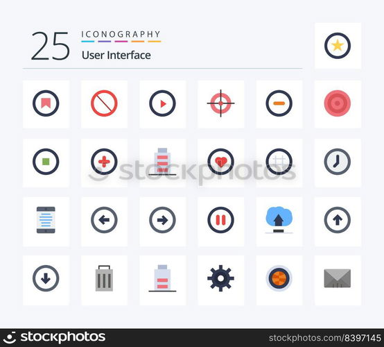 User Interface 25 Flat Color icon pack including basic. minus. interface. interface. interface