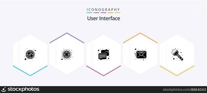 User Interface 25 Glyph icon pack including . torch. communication. light. message