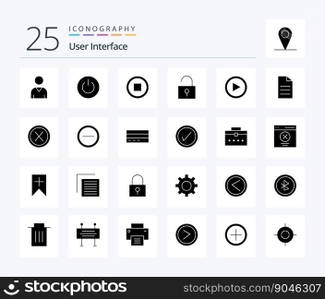 User Interface 25 Solid Glyph icon pack including user. interface. basic. video. unlocked