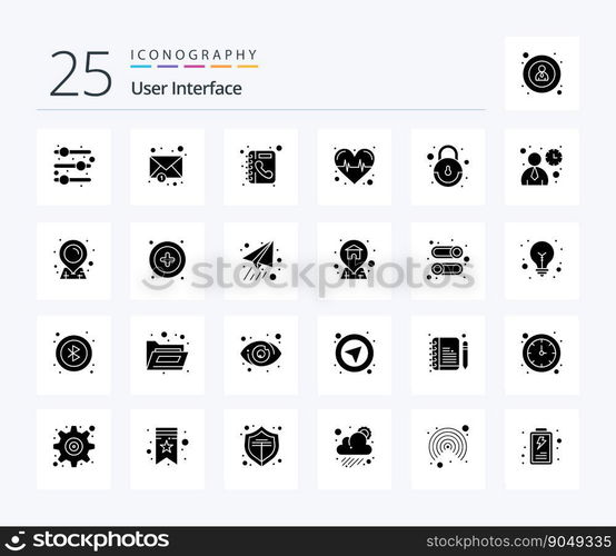 User Interface 25 Solid Glyph icon pack including user. interface. phone book. user. interface