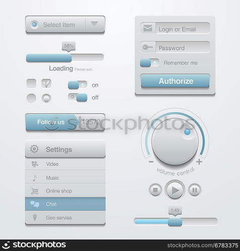 User interface Application design elements template kit. For Adaptive apps. Flat 3D UI.
