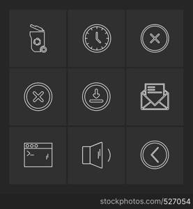 user interface , buttons , application , multimedia , speaker, sound , mute , clock , menu , paper pin , bin , next , back , icon, vector, design, flat, collection, style, creative, icons