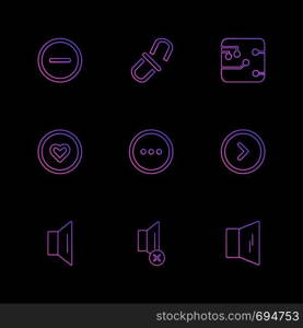 user interface , buttons , application , multimedia , speaker, sound , mute , clock , menu , paper pin , bin , next , back , icon, vector, design, flat, collection, style, creative, icons