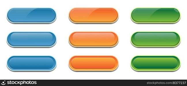 User interface colorful buttons set. Colorful glossy buttons set. Vector illustration