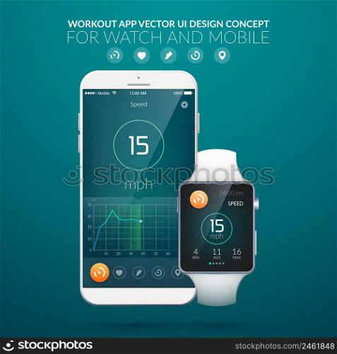 User interface design concept with web elements of workout application for mobile and clock devices isolated vector illustration. User Interface Design Concept