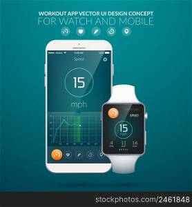 User interface design concept with web elements of workout application for mobile and clock devices isolated vector illustration. User Interface Design Concept