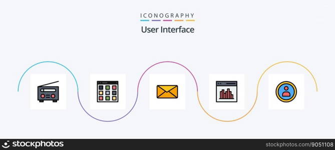 User Interface Line Filled Flat 5 Icon Pack Including interface. coding. user. app. user