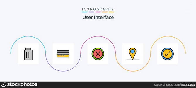 User Interface Line Filled Flat 5 Icon Pack Including interface. location. interface. user. interface