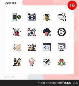 User Interface Pack of 16 Basic Flat Color Filled Lines of business, drink, food, glass, weather Editable Creative Vector Design Elements