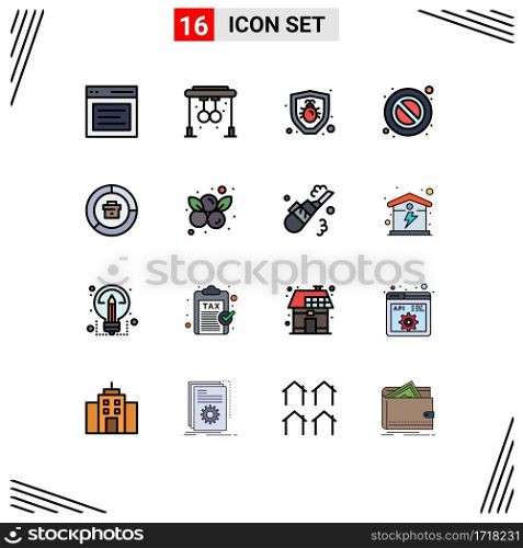 User Interface Pack of 16 Basic Flat Color Filled Lines of data, analysis, training, warning, forbidden Editable Creative Vector Design Elements