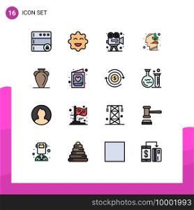 User Interface Pack of 16 Basic Flat Color Filled Lines of history, culture, art, growth, investment Editable Creative Vector Design Elements
